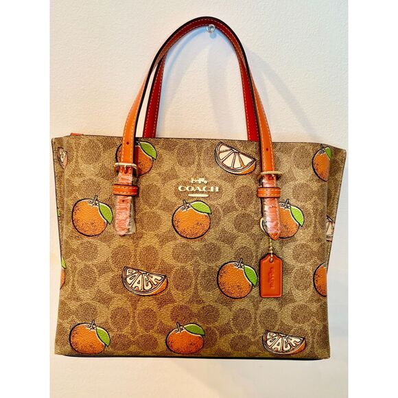 Coach Handbags - Coach Mollie Satchel Signature Canvas Orange Print Tan Multi NWT Crossbody